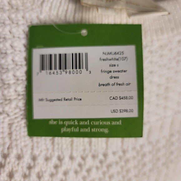 NWT $398 Kate Spade White Knit Breath of Air Fringe Knit Sheath Dress Size Small - Picture 8 of 8